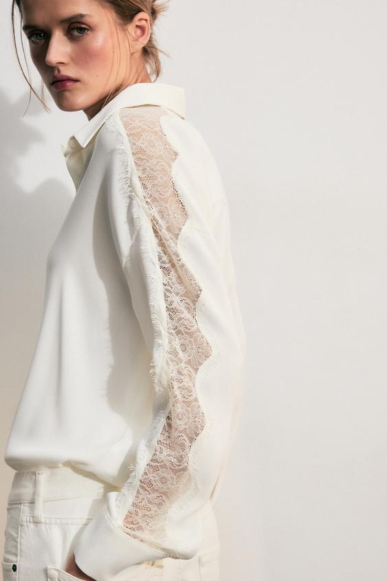 CAMISA PUNTILLA - Blanco roto de Zara - Imagen 0