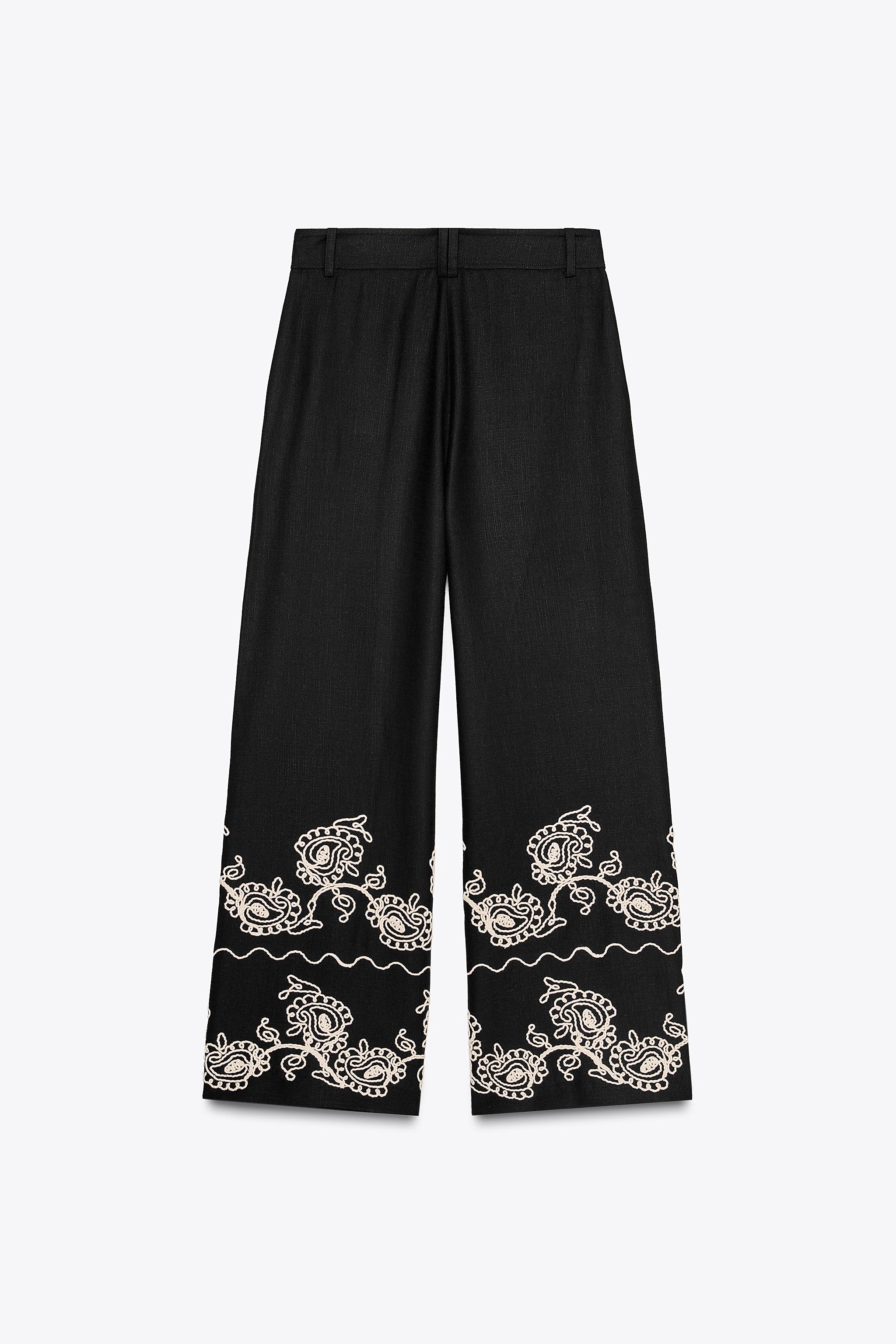 ZW COLLECTION 刺繍入りキュロットパンツ - ブラック | ZARA