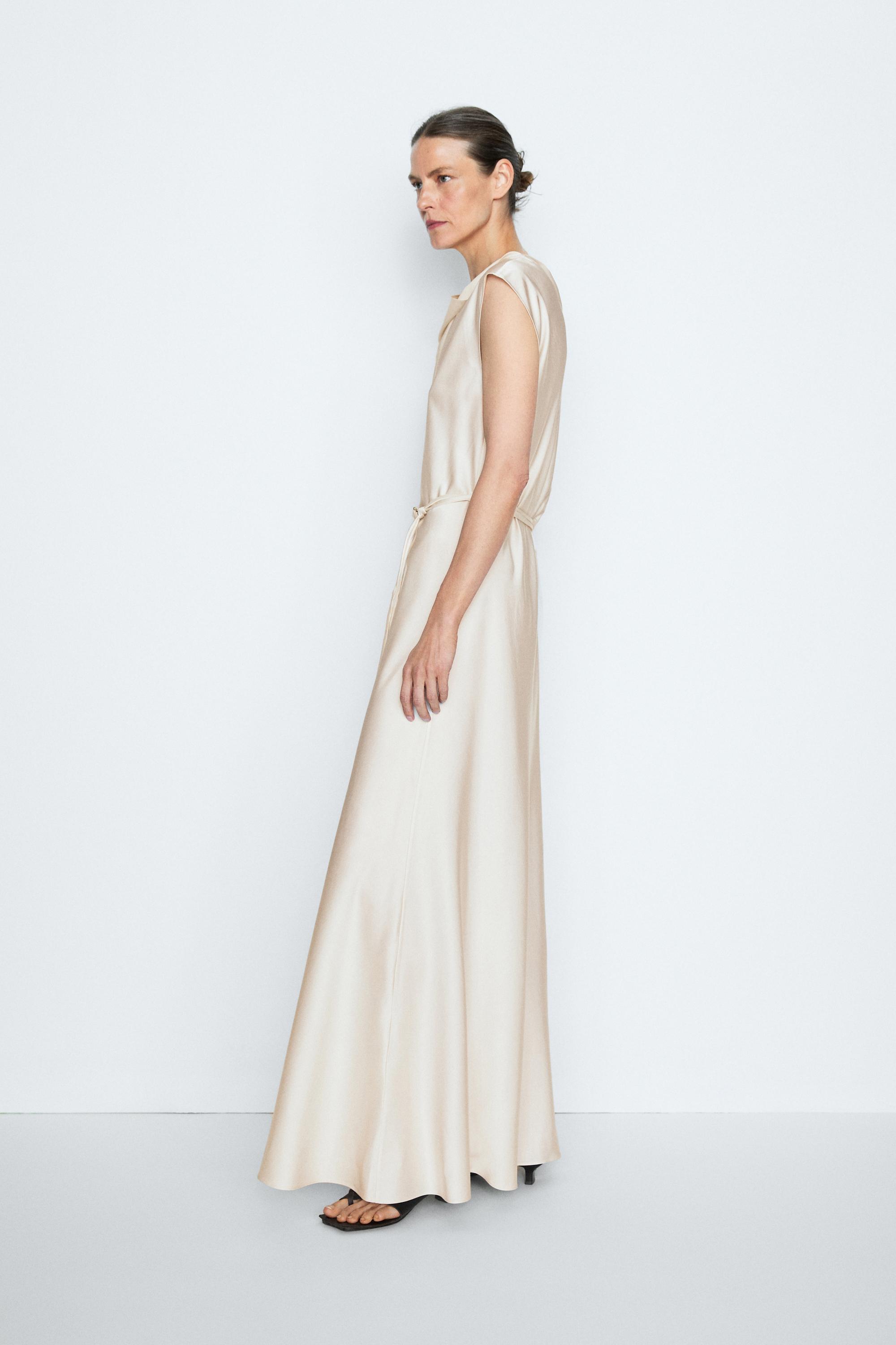 Draped Neckline Flowing Dress - STUDIO — Ecru