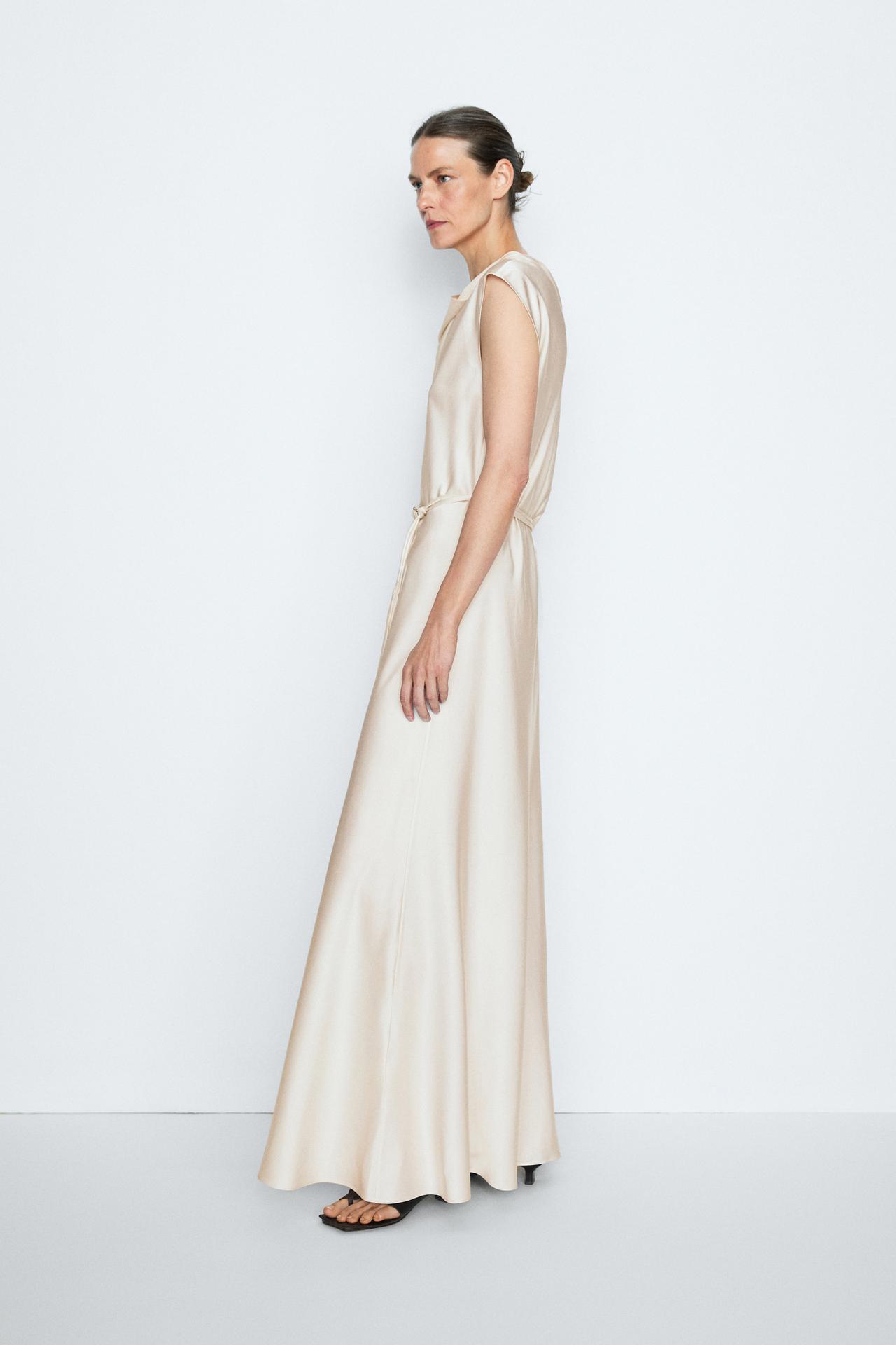 Draped Neckline Flowing Dress - STUDIO — Ecru