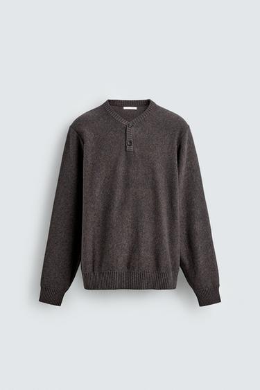Zara BUTTON-NECK SWEATER - Brown