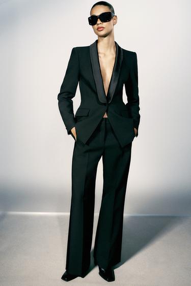 SATIN LAPEL BLAZER - Black by Zara