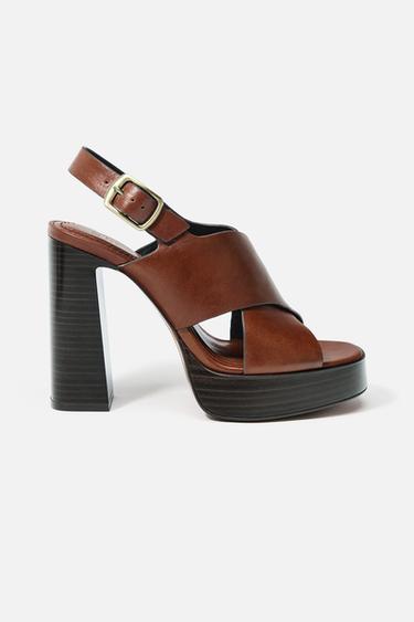 HØJHÆLEDE SANDALER SKIND - Brun fra Zara