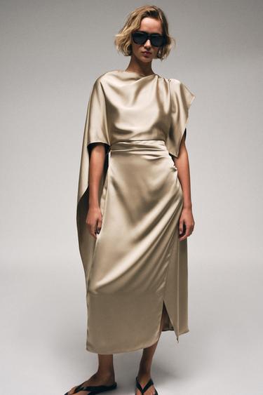 SATIN MIDI CAPE DRESS - Cava by Zara