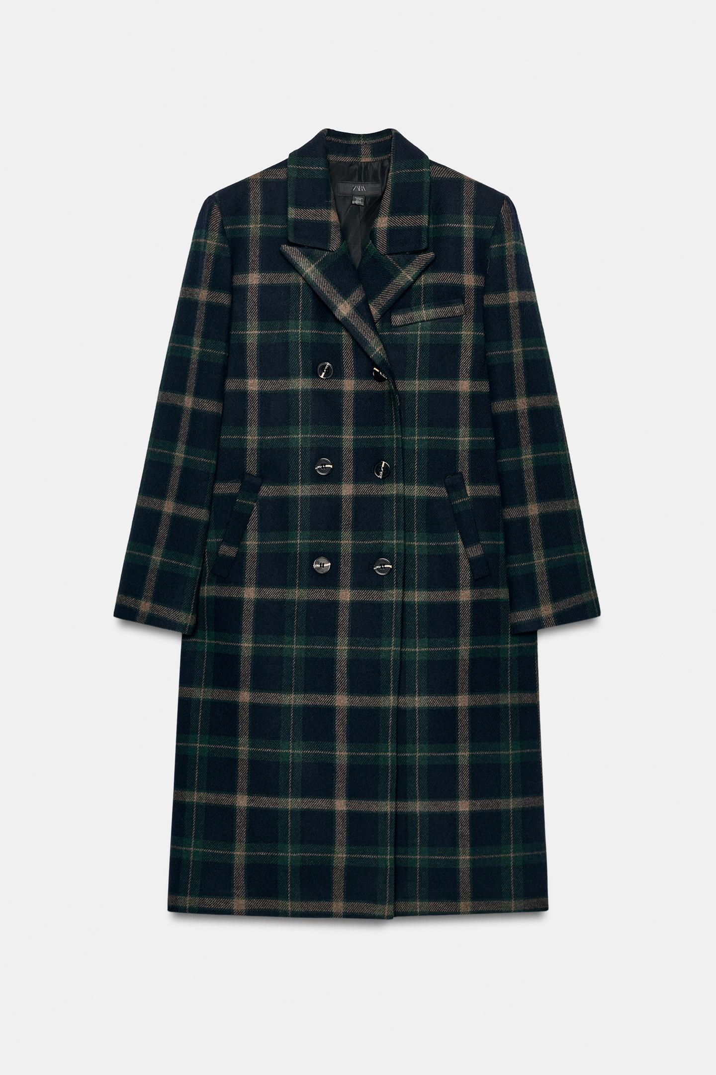 Женское пальто Zara Long Checked, цвет: Зелёный / Синий — фото 2