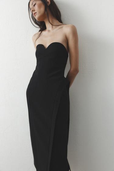 SWEETHEART NECKLINE MIDI DRESS - Black by Zara