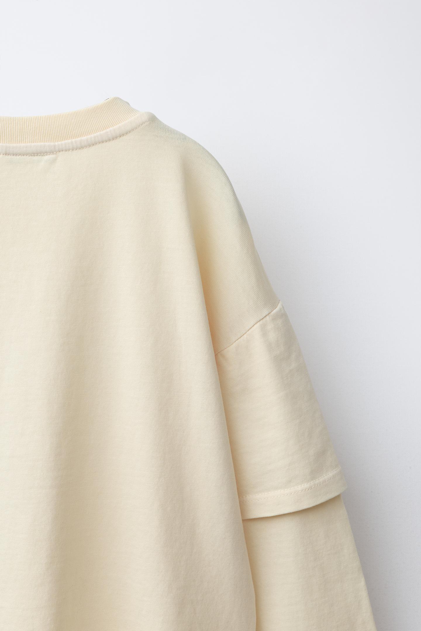 Детская футболка Zara Double Long-Sleeve T-SHIRT, цвет: Экрю — фото 4