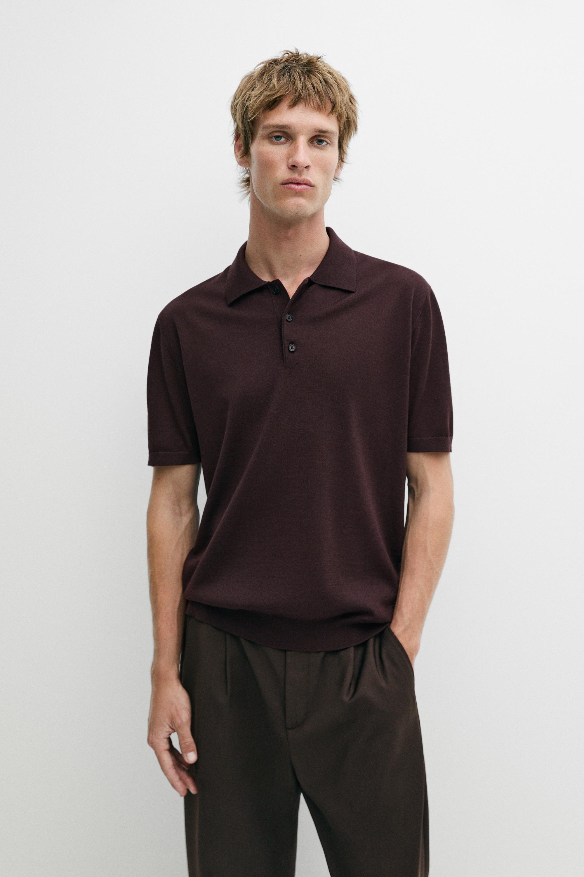 Wool blend knit polo shirt — Burgundy