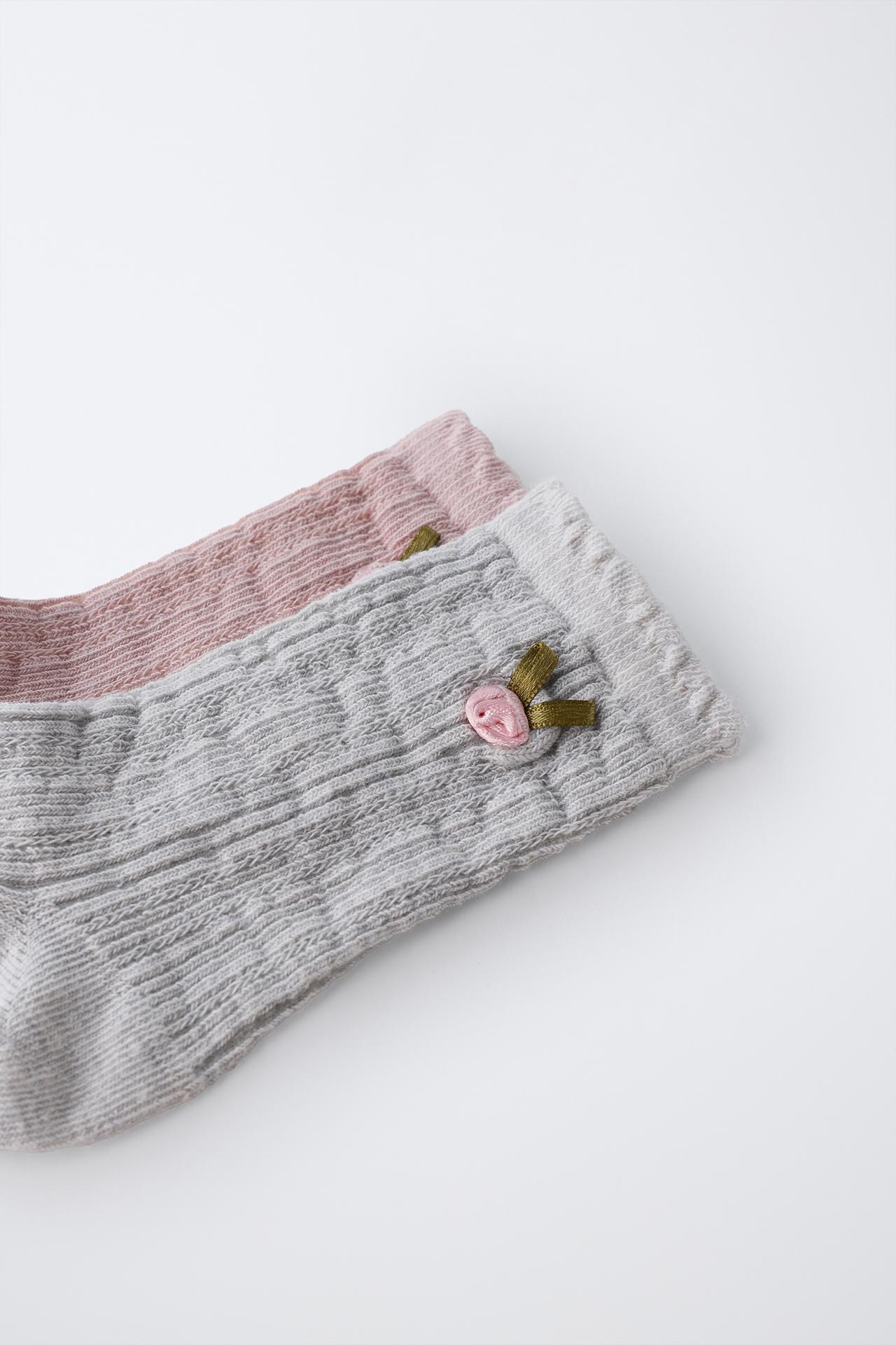 FLORAL CREW SOCKS TWO-PACK — Pink