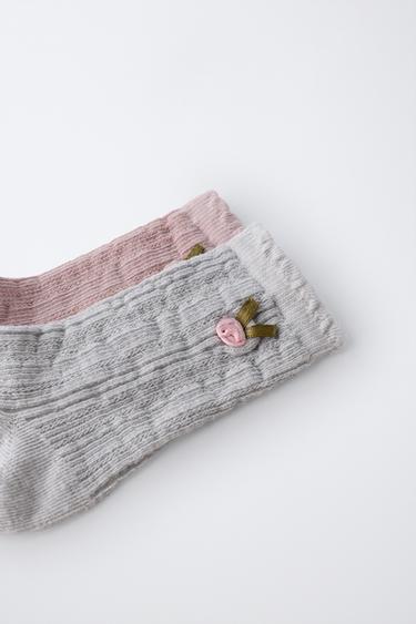 FLORAL CREW SOCKS TWO-PACK — Pink 2