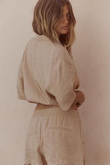 SHORT SLEEVE FLOWING SHIRT - Stone de Zara - Image 4