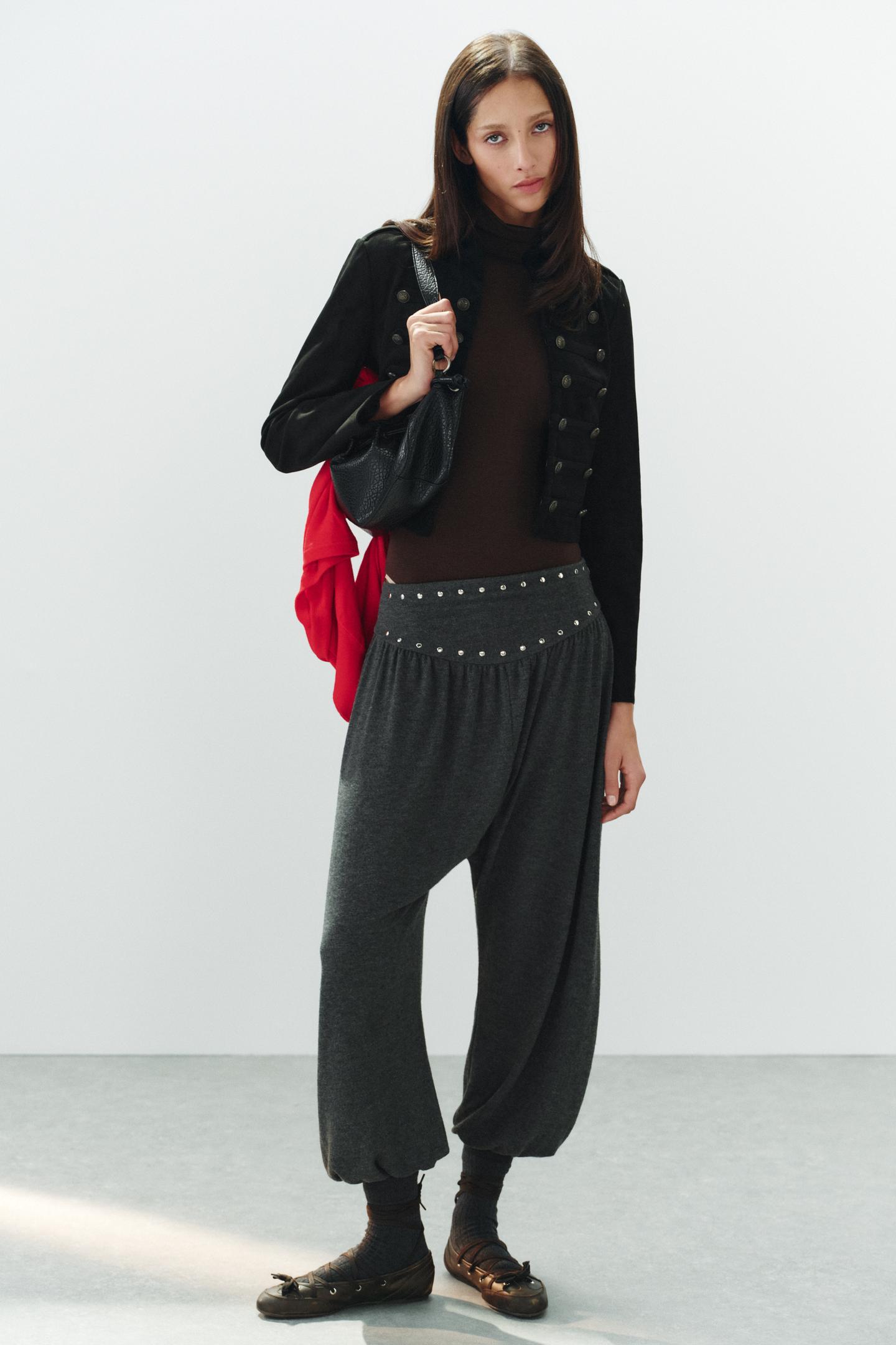 Женские брюки Zara Studded, цвет: Тёмный антрацитовый