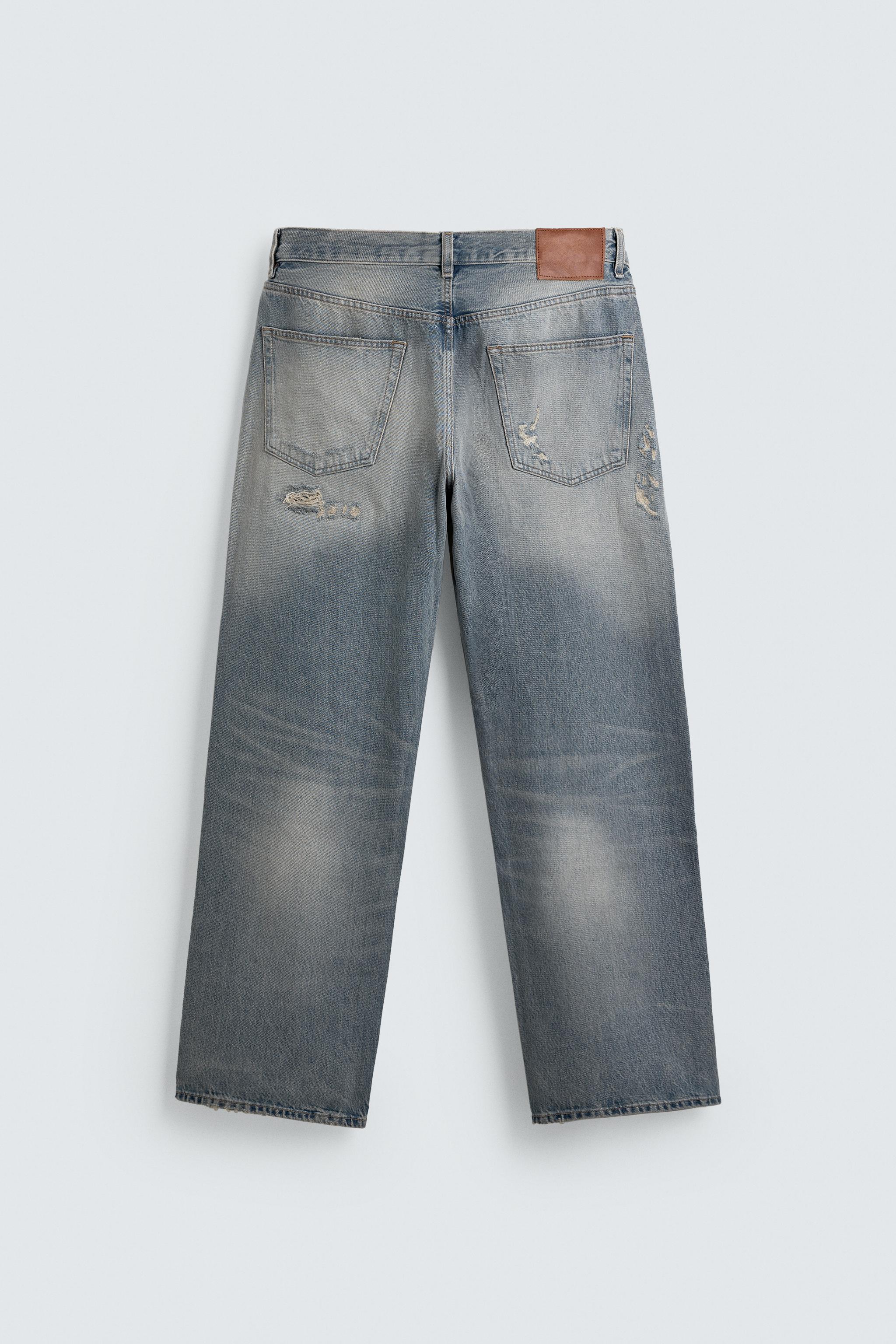 ダメージ加工バギーフィットデニムパンツ - ライトブルー | ZARA Japan