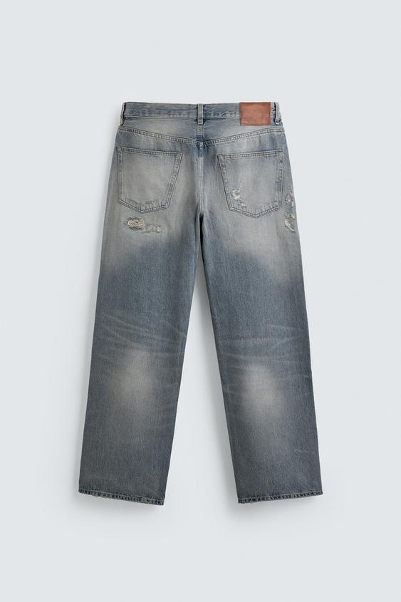 ダメージ加工バギーフィットデニムパンツ - ライトブルー | ZARA Japan 