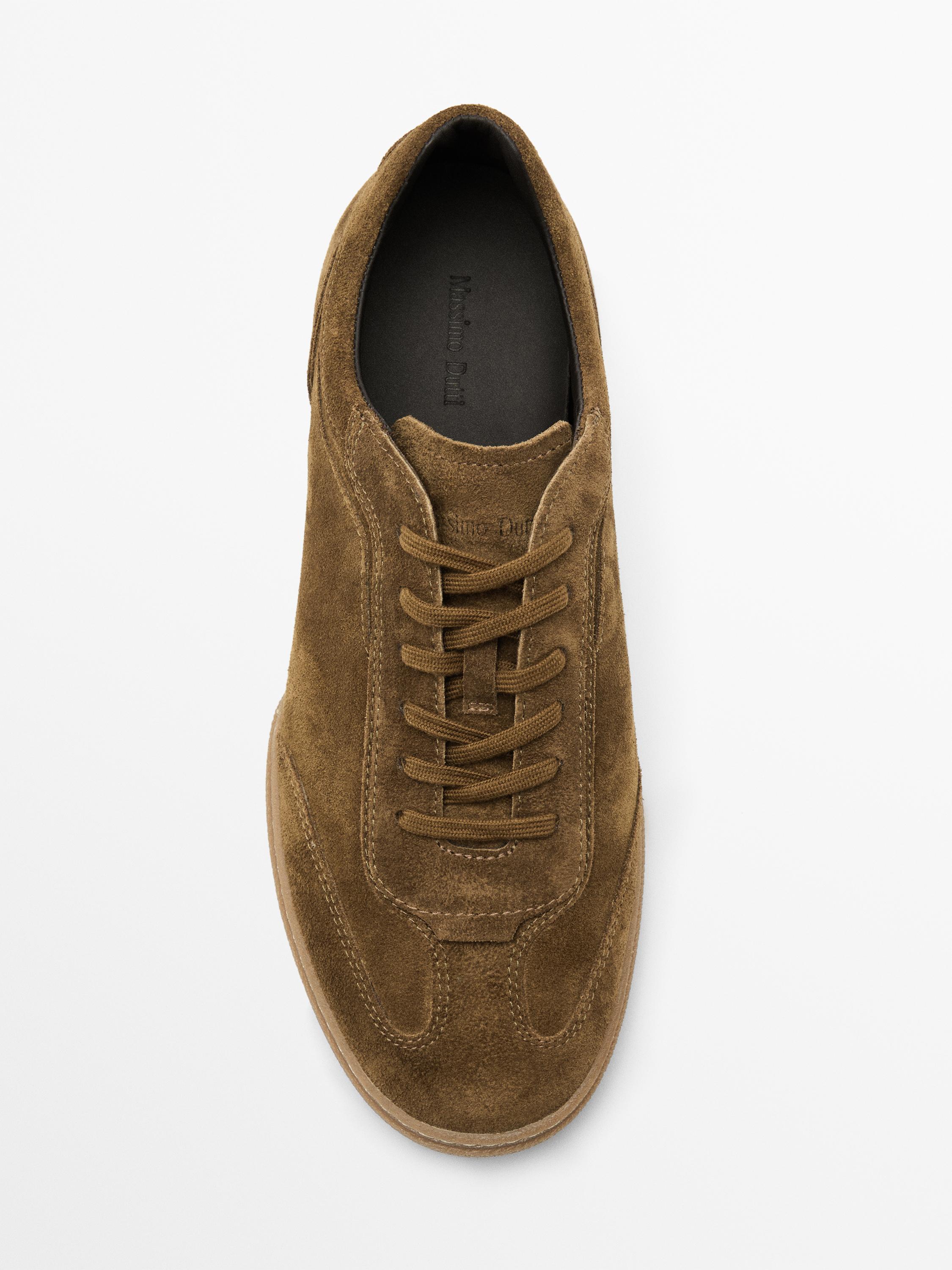 Split leather trainers with contrast soles