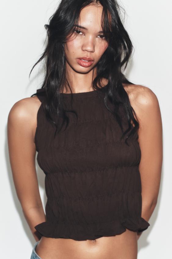 TOP FRUNCES - Chocolate de Zara - Imagen 0