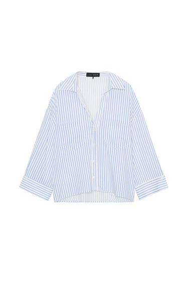 CAMISA FLUIDA CON LINO - Azul / Blanco de Zara