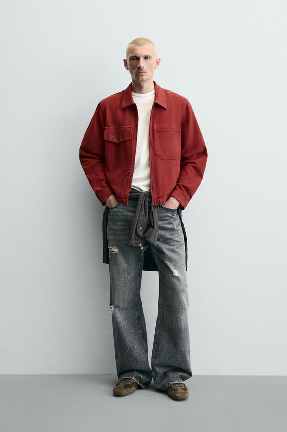 CAZADORA CROPPED FIT EFECTO ROTOS - BURGANDY MARS de Zara - Imagen 0