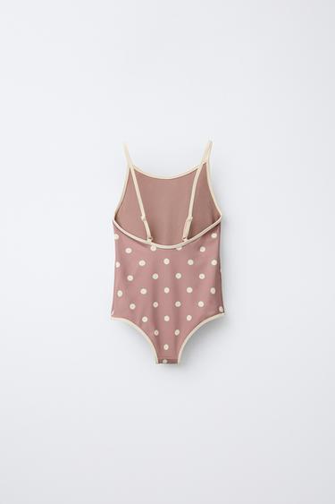 6-14 YEARS/ POLKA DOT SWIMSUIT WITH CONTRAST PIPING - Brown by Zara - Image 1