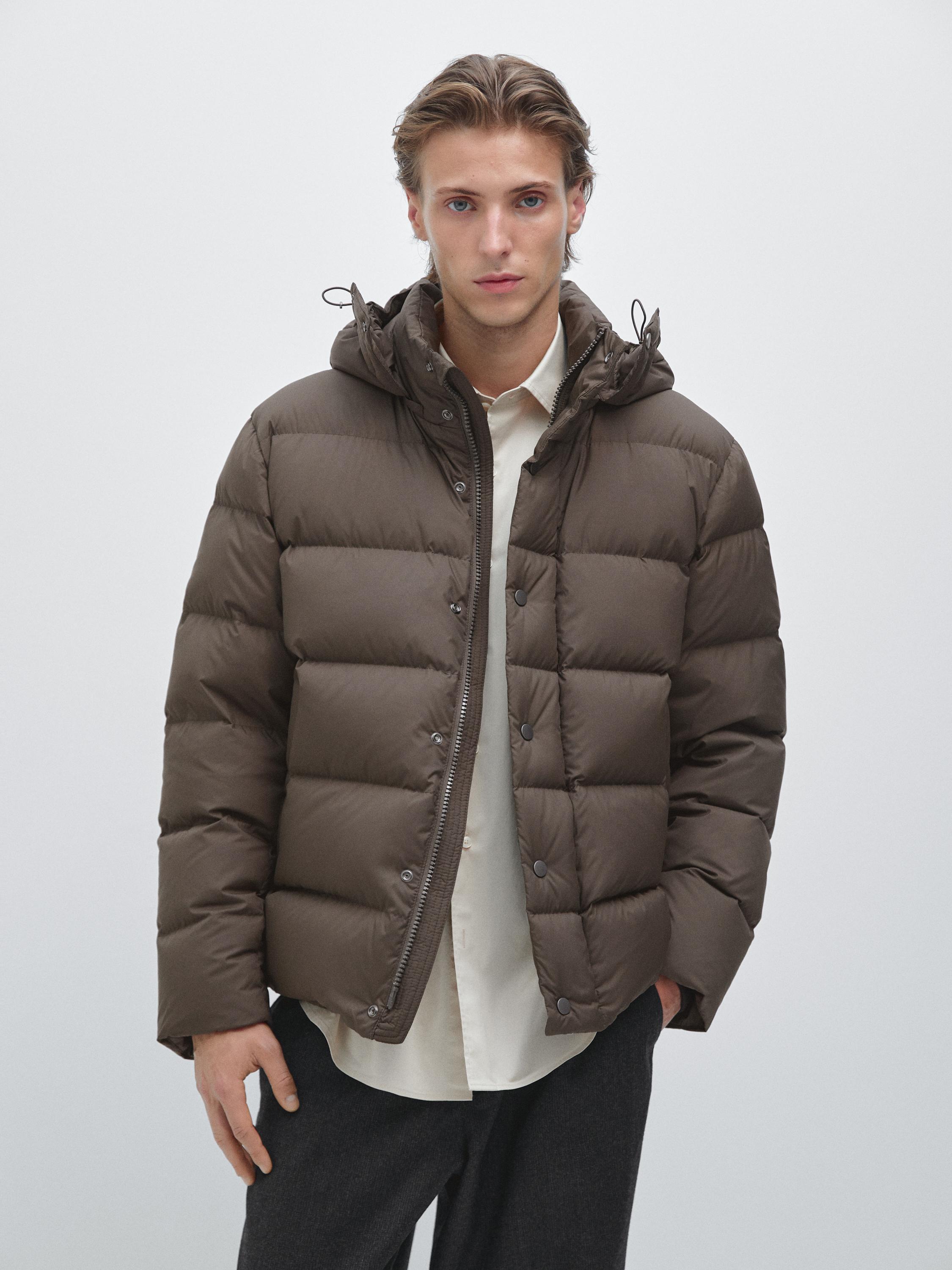 Water-repellent hooded puffer jacket