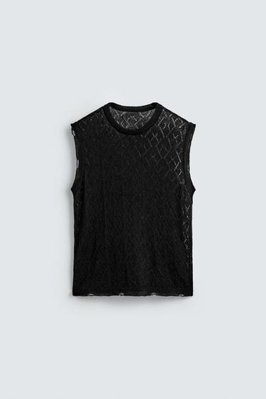 COLETE DE MALHA COM RENDAS - Preto da Zara