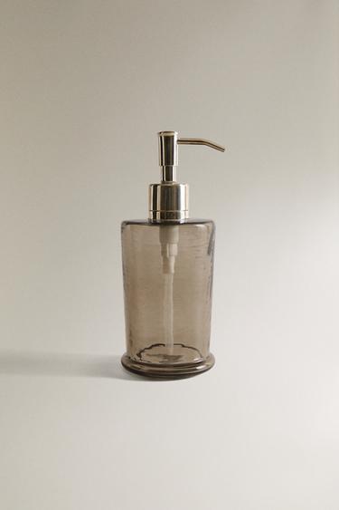 SMOKY TEXTURED GLASS SOAP DISPENSER - Brown by Zara