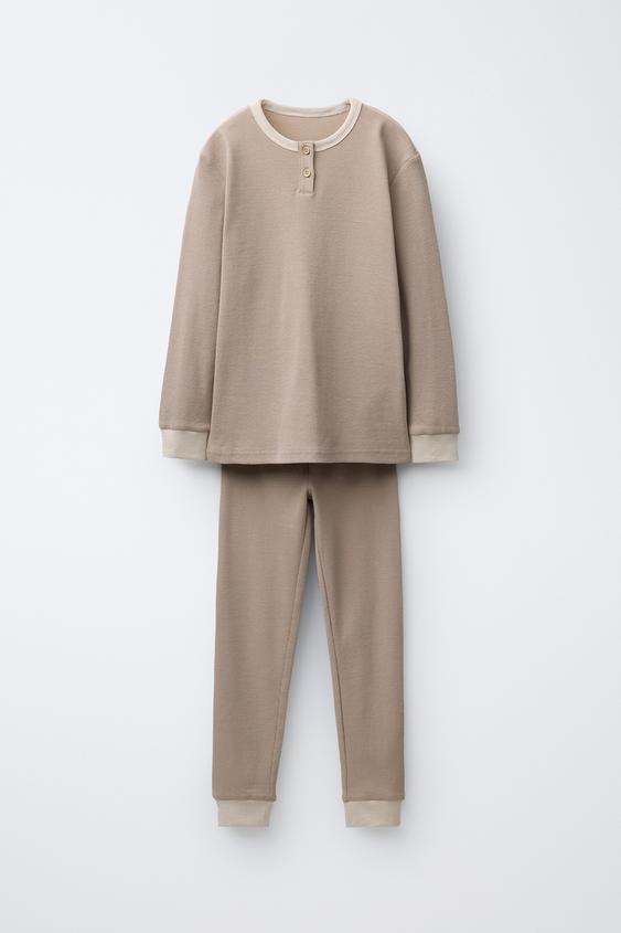 6-14 YEARS/CONTRAST RIBBED PYJAMAS - camel | ZARA Singapore