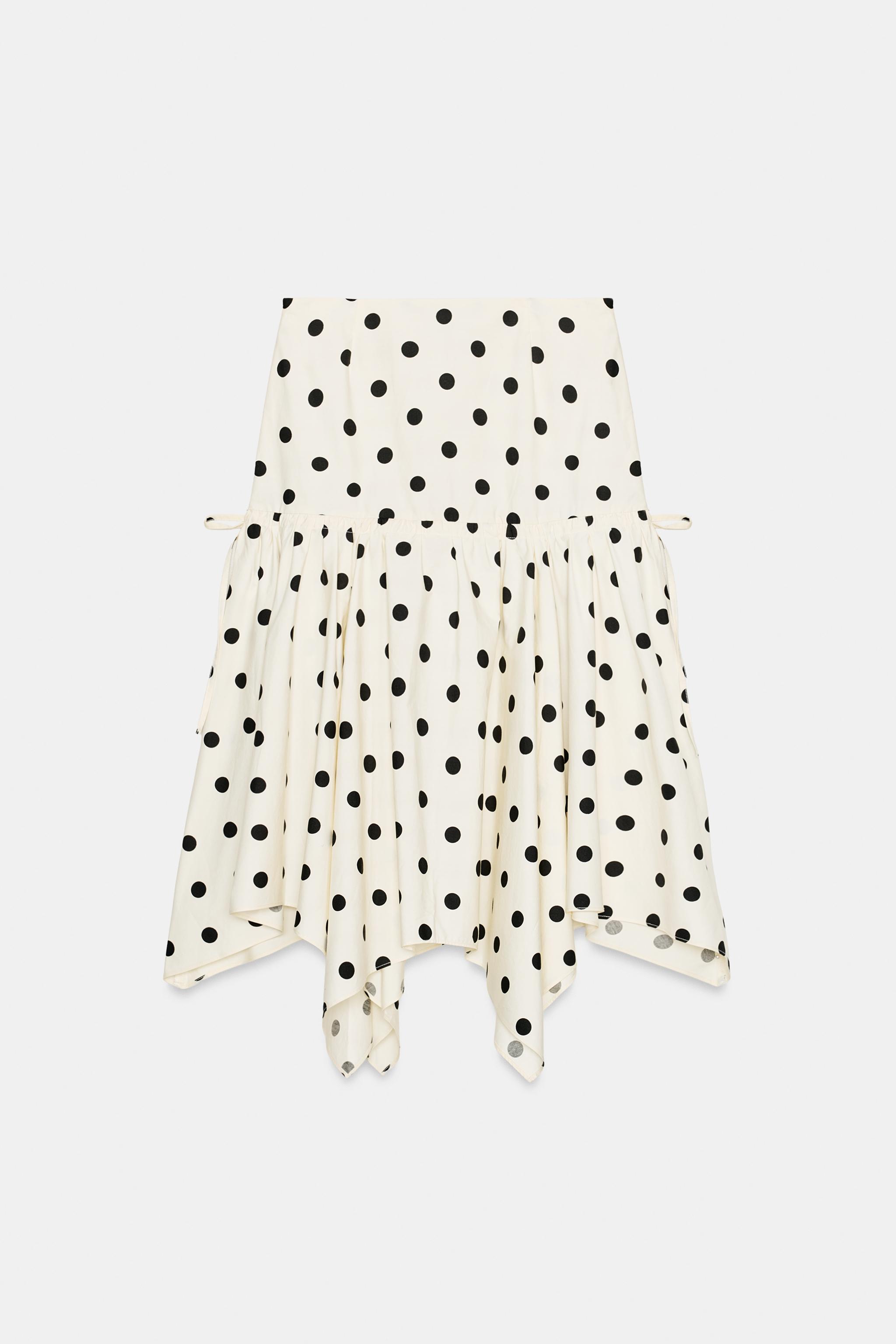 JUPE MI-LONGUE ASYMÉTRIQUE À POIS