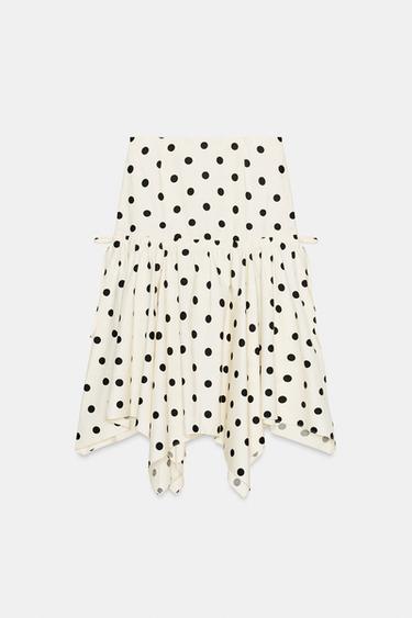 ASYMMETRIC POLKA DOT MIDI SKIRT - Ecru / Black by Zara - Image 4