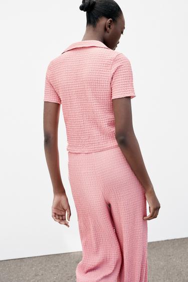 VESTE COURTE TEXTURÉE - Rose pâle de Zara - Image 4