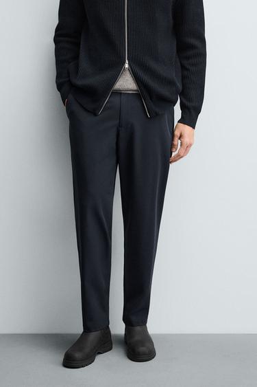 COMFORT TEXTURED TROUSERS - Navy blue by Zara