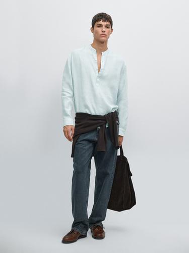 Camisa 100% lino - Turquesa de Zara - Imagen 0