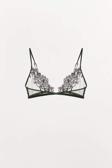 LACE MESH TRIANGLE BRA - GREEN by Zara
