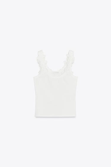 Zara CROCHET STRAP TANK TOP - White