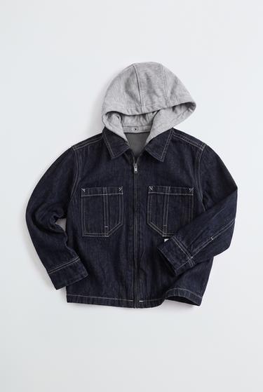 SOBRECAMISA DENIM CAPUCHA DESMONTABLE FELPA - Índigo de Zara