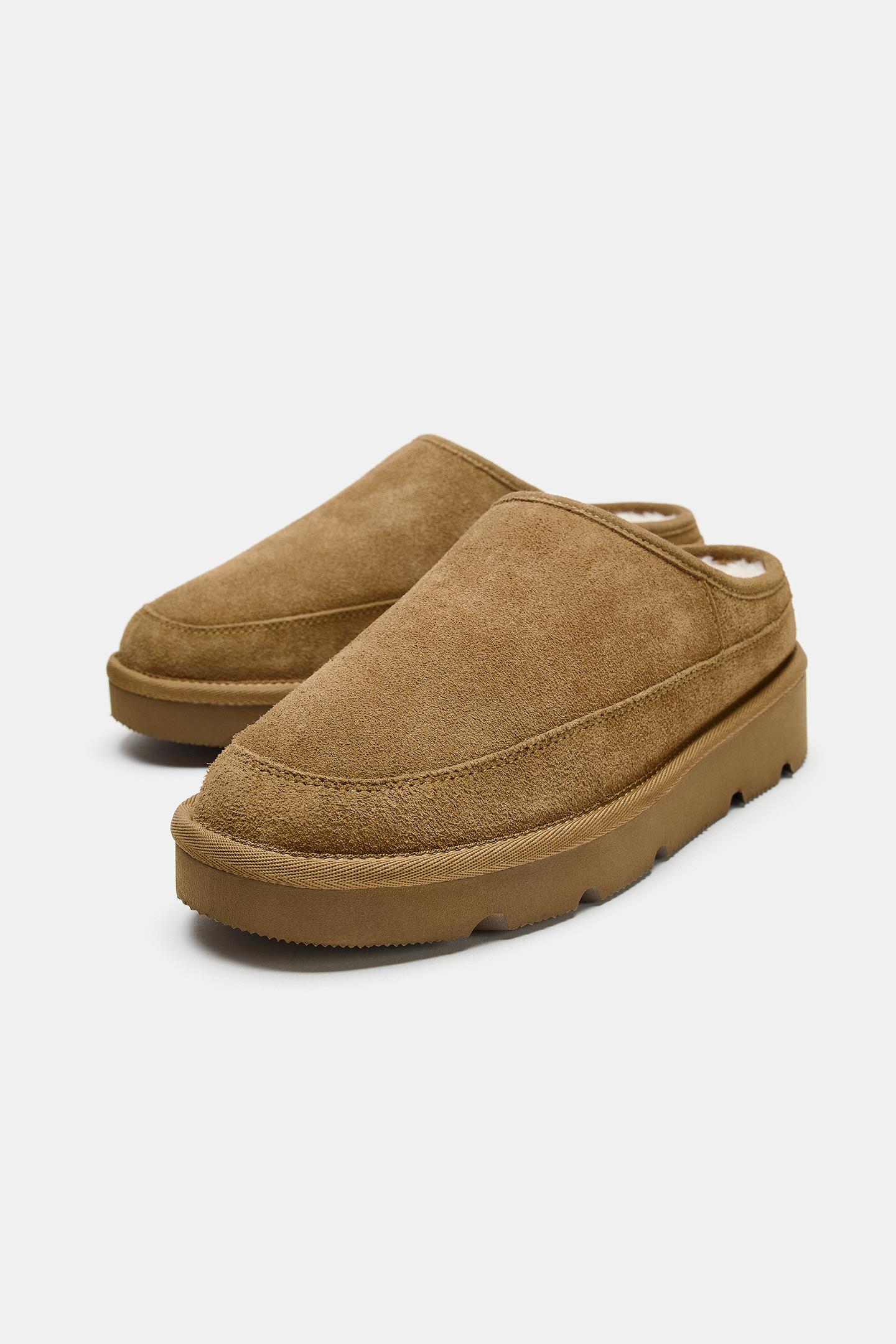 Женские сабо Zara Faux Shearling Leather, цвет: Коричневый — фото 4