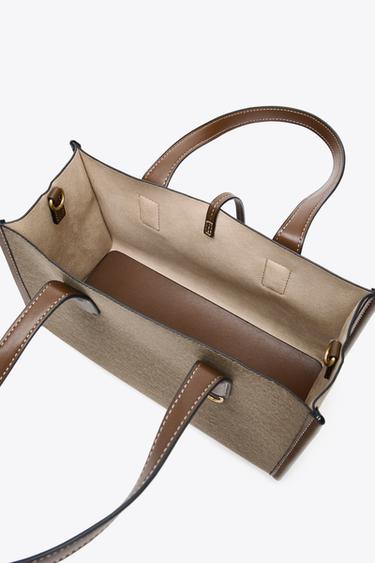 WOVEN TOTE BAG - Taupe Grey by Zara - Image 5