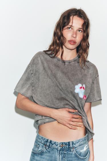 T-SHIRT EFFET DÉLAVÉ ÁNGELA BACHER - Gris anthracite de Zara - Image 3