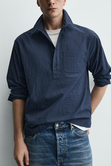 REGULAR FIT CHECK POLO SHIRT - Blue by Zara - Image 4