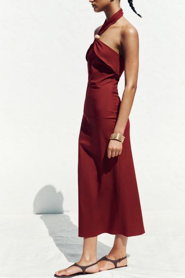 ROBE MIDI HALTER EN LIN - Vin de Zara - Image 2