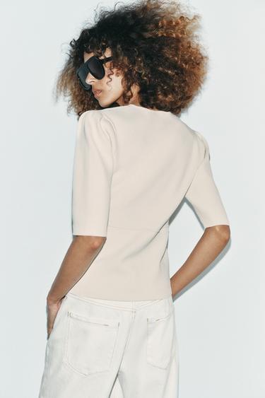 SHORT SLEEVE KNIT CARDIGAN - Ecru by Zara - Image 4