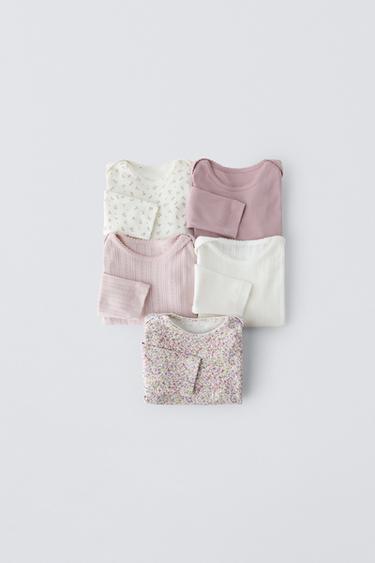 PACK OF FIVE FLORAL BODYSUITS - Pink / Mauve by Zara - Image 0