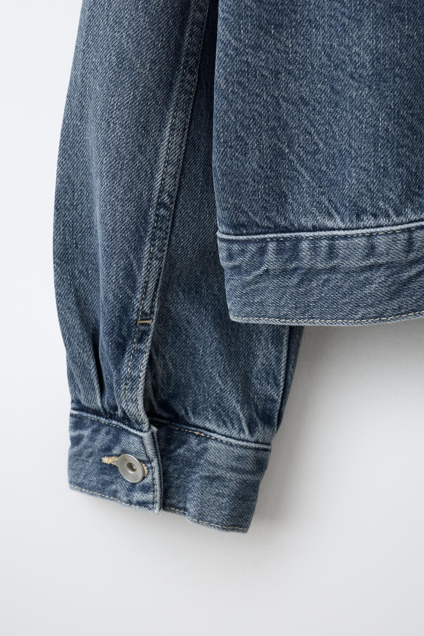 Детская куртка Zara Collarless Denim Jacket, цвет: Синий — фото 4