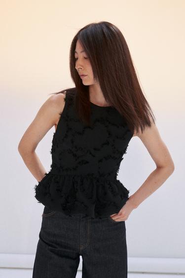 FRINGED PEPLUM TOP - Black by Zara