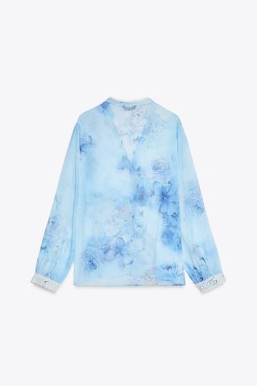 FLORAL PRINT BLOUSE - Blue/White by Zara - Image 5