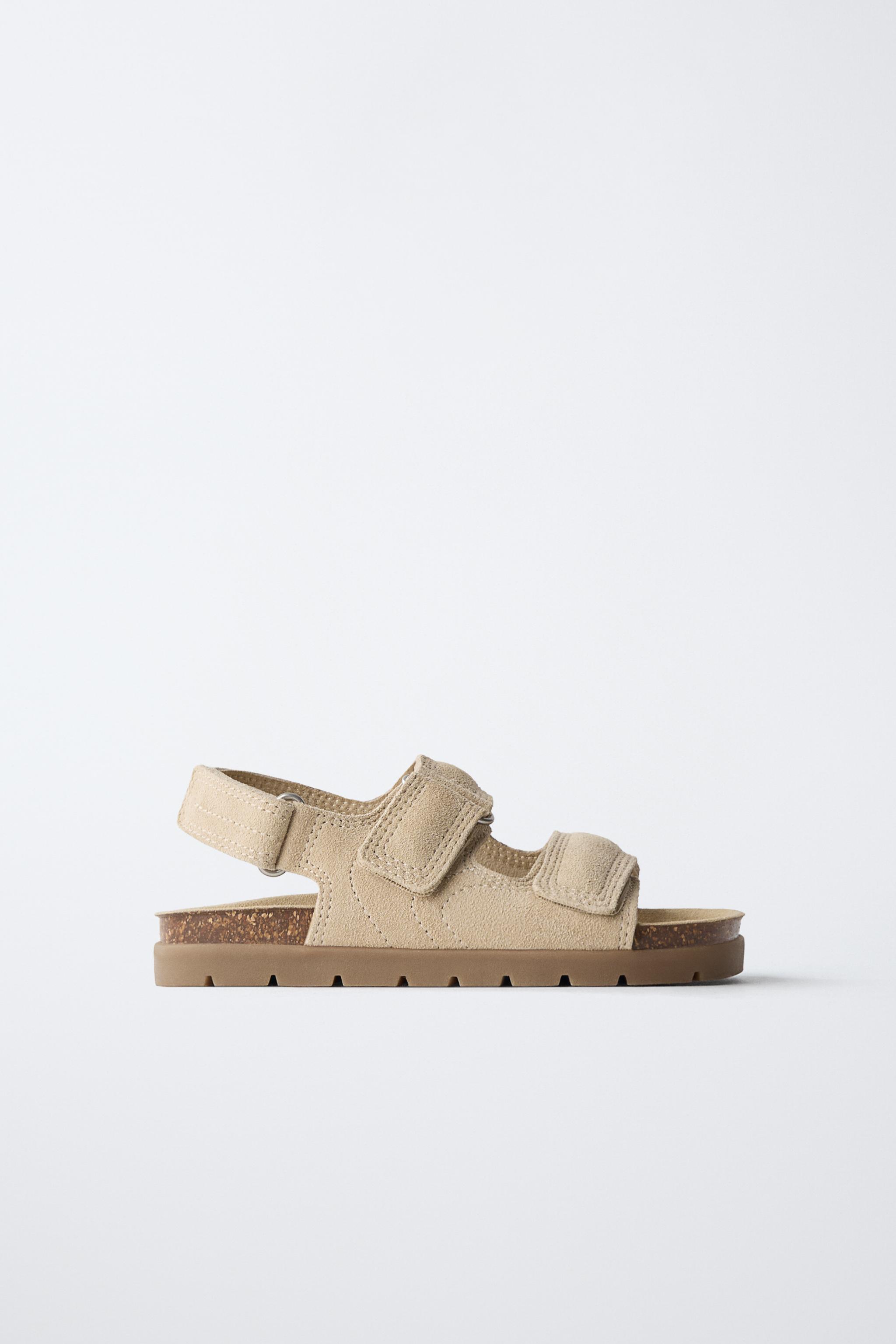 DOUBLE STRAP LEATHER SANDALS — Sandy Brown