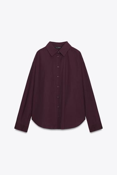 Zara Patlıcan - OVERSIZE POPLİN GÖMLEK