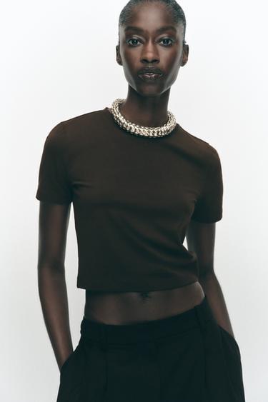 CAMISETA ELÁSTICA CROPPED - Verde da Zara