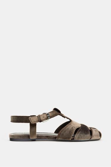 VELVET-EFFECT CAGE SANDALS - Brown by Zara
