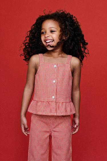 TOP SARXHË KUADRATE VICHY - E kuqe nga Zara